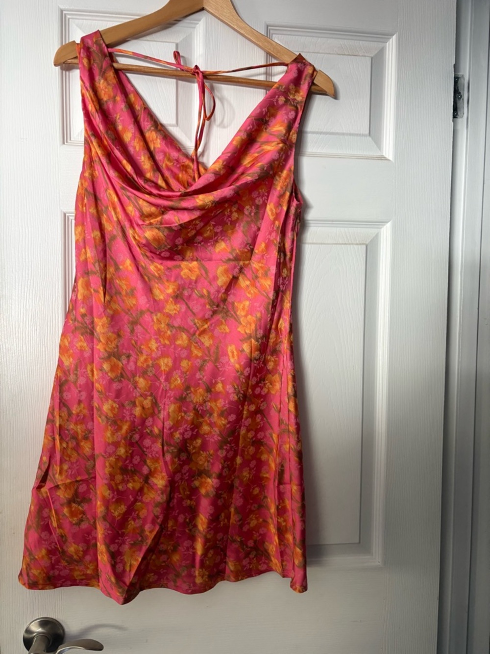 Sadie & Sage Pink and Orange Floral Cowl Slip Dress
